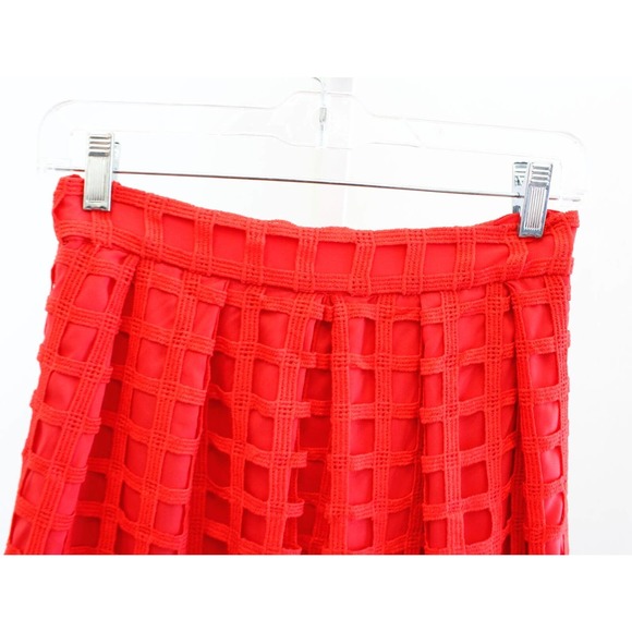 Hutch Anthropologie Soraya Red Windowpane Lace Cutout Hi Lo Midi Skirt Size 0 - Picture 4 of 9